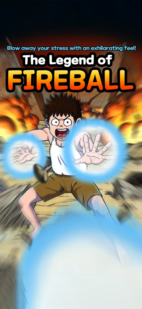 Anime character using energy powers in The Legend of Fireball game intro screen