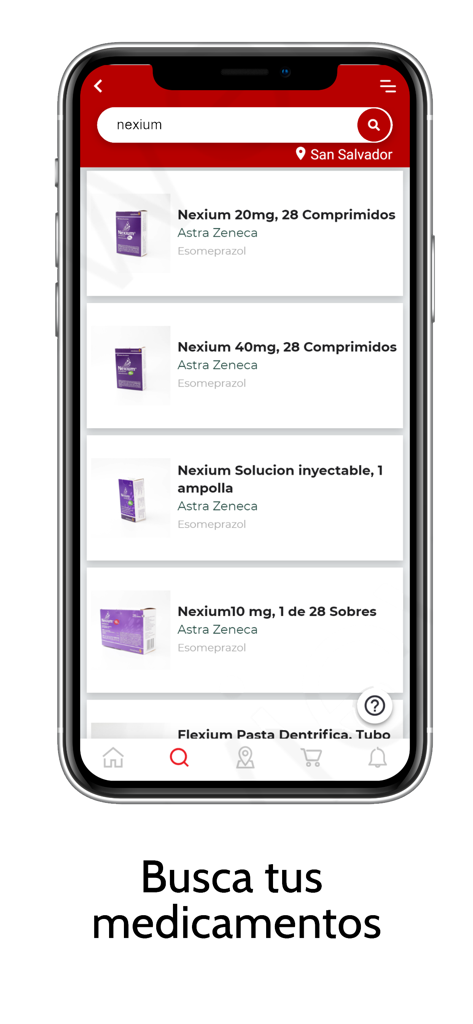 Farma Value app screen showing Nexium medication search results