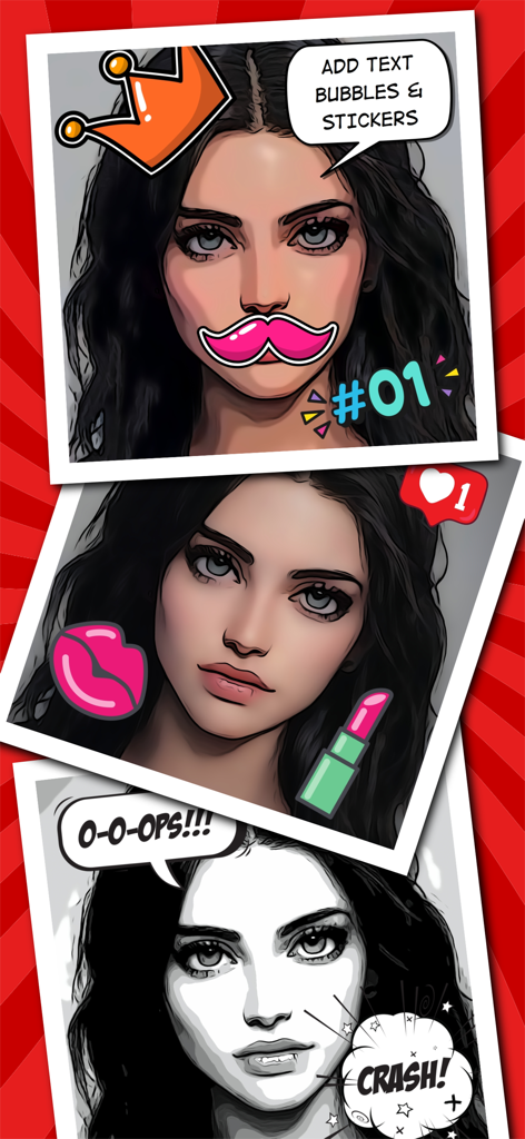 Toonita: Cartoon & Comic Maker - Portrait photos transformed into comic book art with speech bubbles and stickers