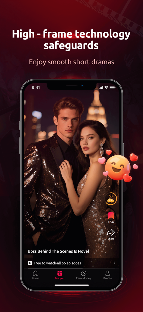 FunTV app displaying a romantic short drama with high frame rate technology