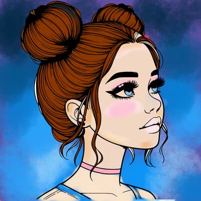 realistic girl with buns on the top of her head