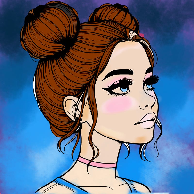 realistic girl with buns on the top of her head