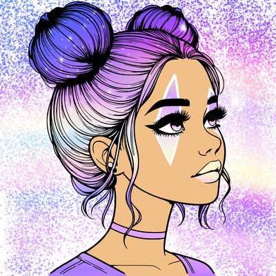 realistic girl with buns on the top of her head