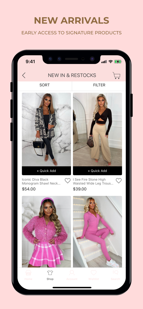 Pink Boutique - Pink Boutique shopping app showcasing new arrivals and signature fashion products.