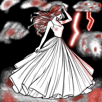 realistic woman with dress flowing in the wind