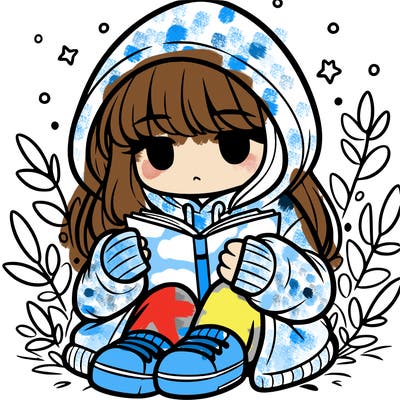 girl in oversized hoodie reading a book