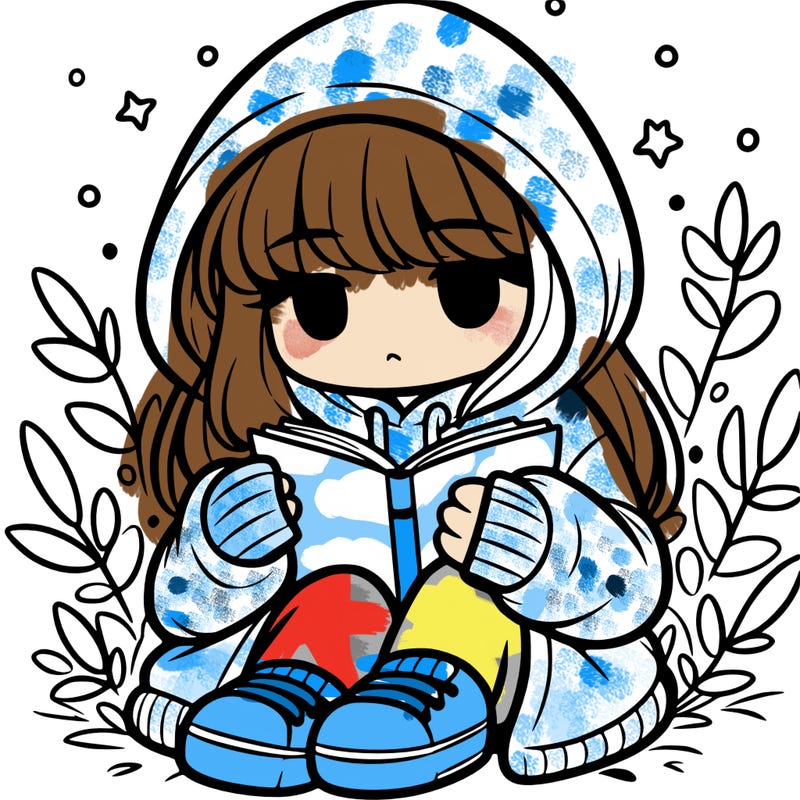 girl in oversized hoodie reading a book