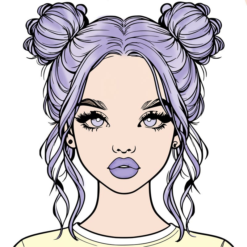 realistic girl with two buns in hair and lips