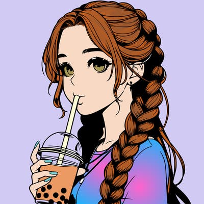 realistic girl with braided hair drinking boba