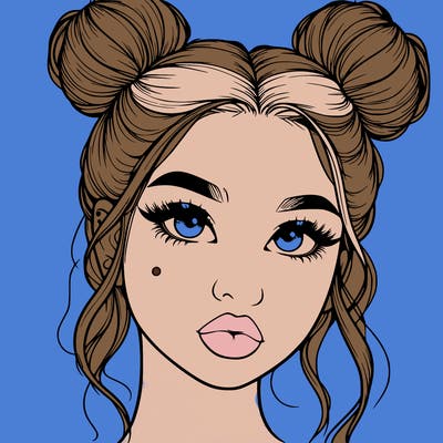 realistic girl with two buns on her hair and lips