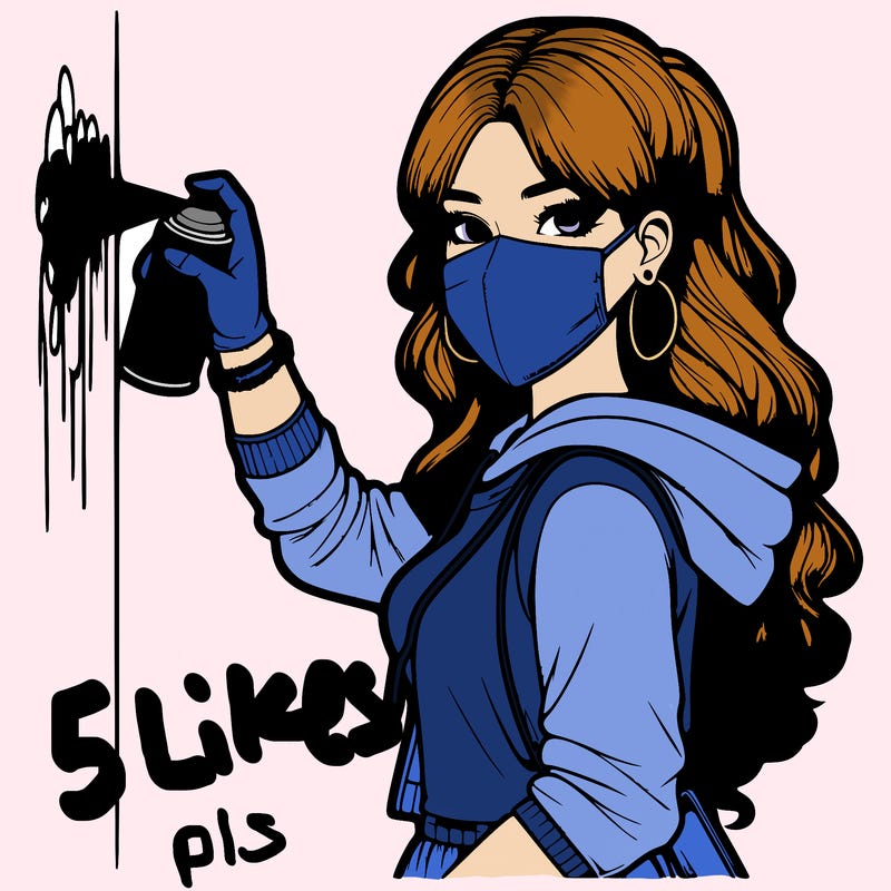 realistic girl with mask spray painting a wall