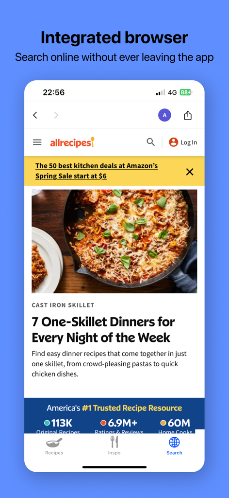 GoodBites - Recipe Manager - GoodBites app integrated browser for searching online recipes