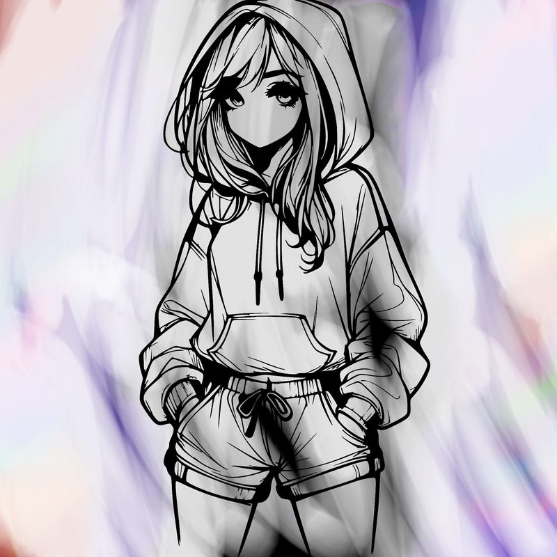 realistic girl in shorts and hoodie