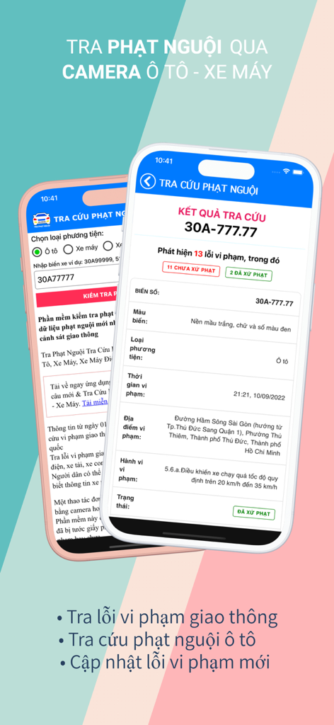 Tra phạt nguội xe toàn quốc - Mobile app interface for searching traffic violations in Vietnam by license plate
