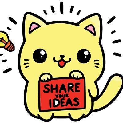 a cute cat saying share your ideas