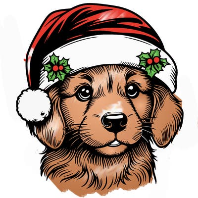 realistic dog wearing a santa hat