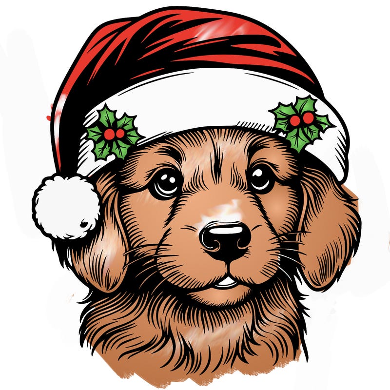 realistic dog wearing a santa hat