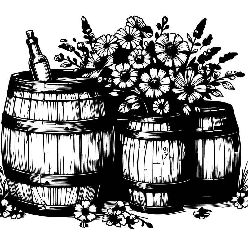 rustic barrels and flowers realistic