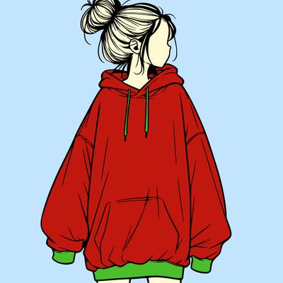 realistic girl with a oversized sweatshirt on and a bun