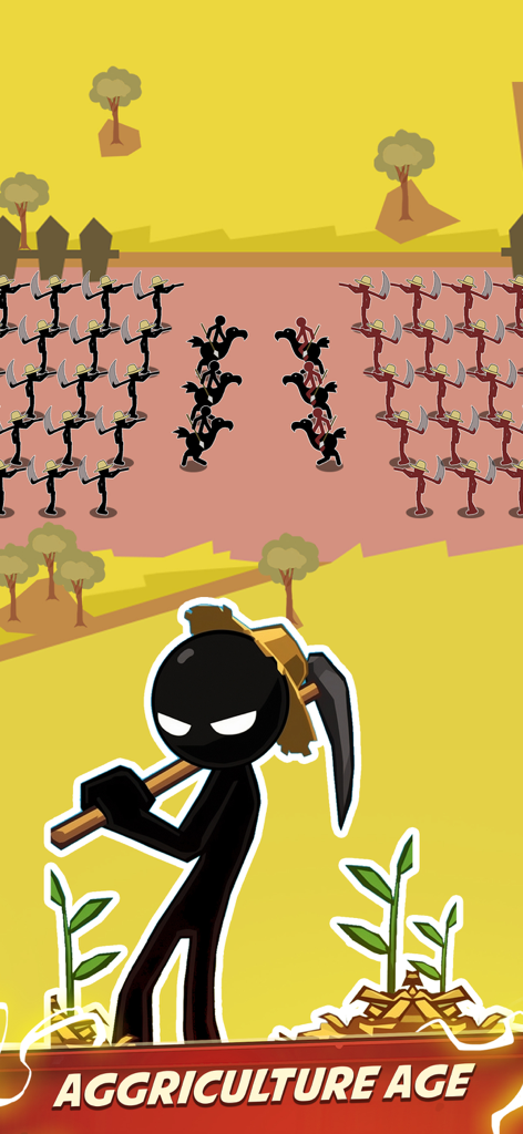 Stickman army battle during the Agriculture Age in Clash of Stickman Evolution
