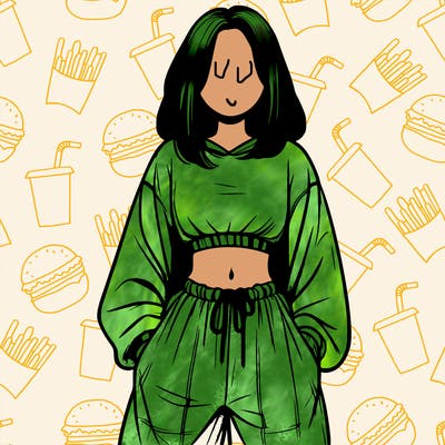 realistic girl faceless with baggy pants and a crop top