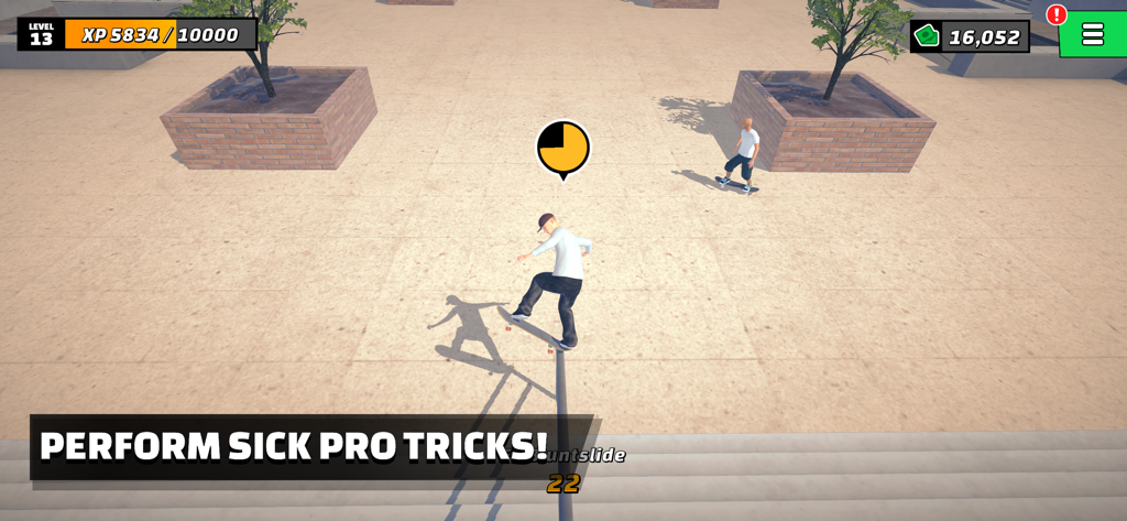 Skate Life 3D - A character performing a boardslide on a rail in the Skate Life 3D mobile game