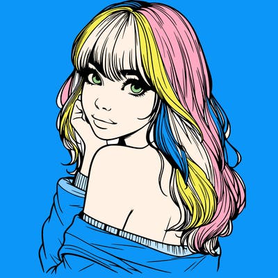 realistic girl with bangs looking over her shoulder