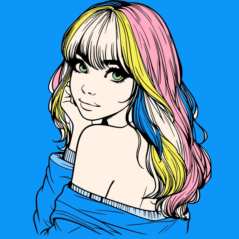 realistic girl with bangs looking over her shoulder