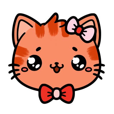 kawaii cat with a bow tie hanging from his ear