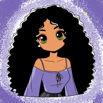 a black anime girl with long afro hair