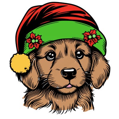 realistic dog wearing a santa hat