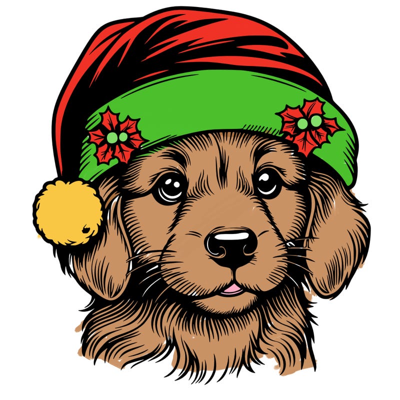 realistic dog wearing a santa hat