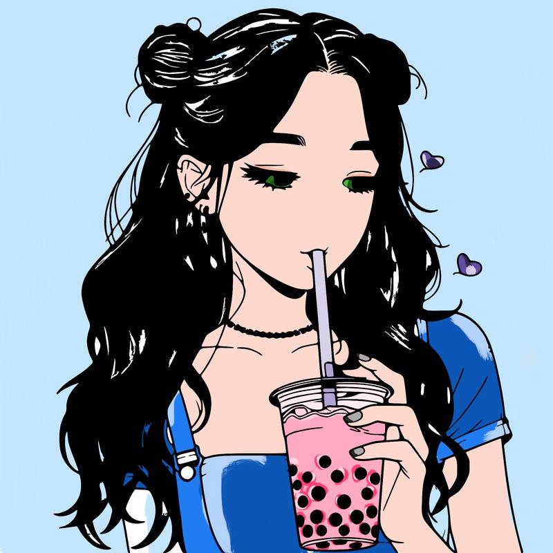 aesthetic realistic girl with boba
