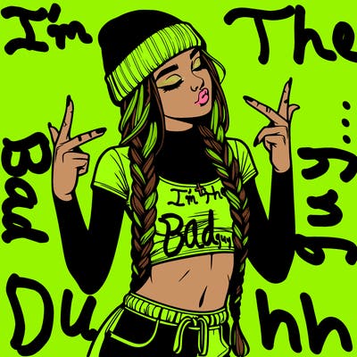 realistic teenage girl with braids and a beanie and crop top doing 🫶🏼