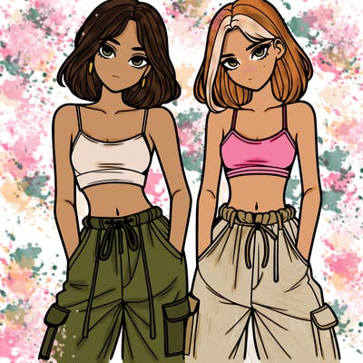 two girls with crop top with baggy pants