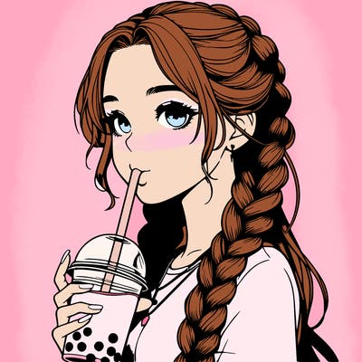 realistic girl with braided hair drinking boba