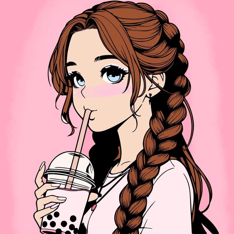 realistic girl with braided hair drinking boba