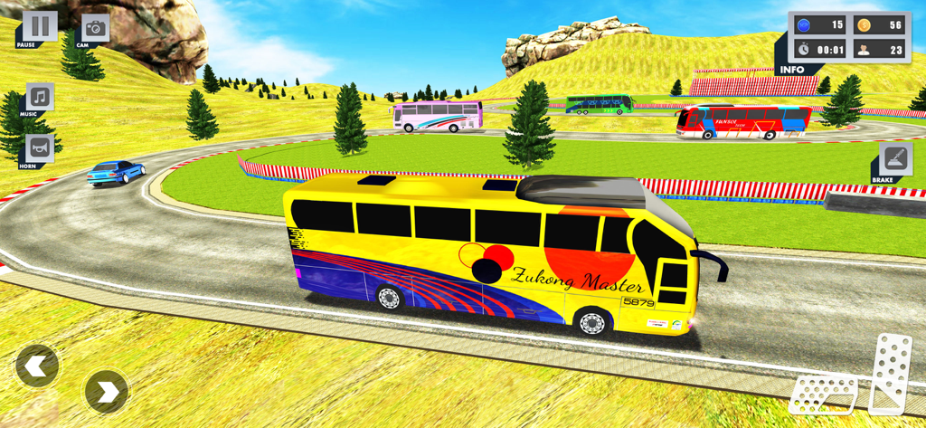 Coach Bus Simulator Game 2023 - Un autobús amarillo conduciendo por una carretera de montaña sinuosa en un juego de simulación