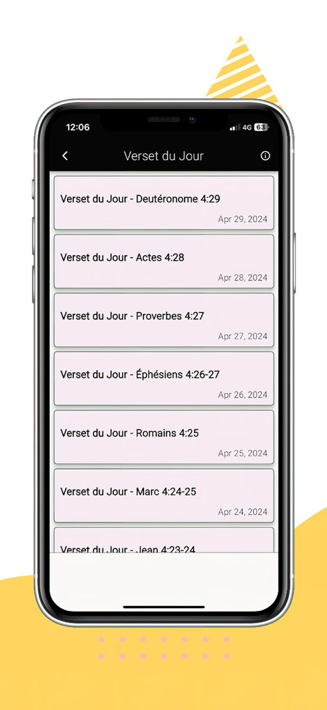 Bib Kreyol - Tela do aplicativo Bib Kreyol mostrando uma lista de versículos bíblicos diários em crioulo haitiano com suas datas correspondentes.