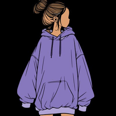 realistic girl with a oversized sweatshirt on and a bun