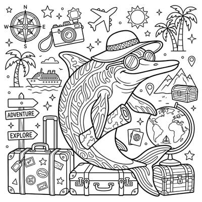 Embark on a unique prehistoric holiday with our Platypterygius vacation coloring page, brimming with travel essentials and exciting destinations. This detailed line art provides a captivating adventure for all ages to color.
