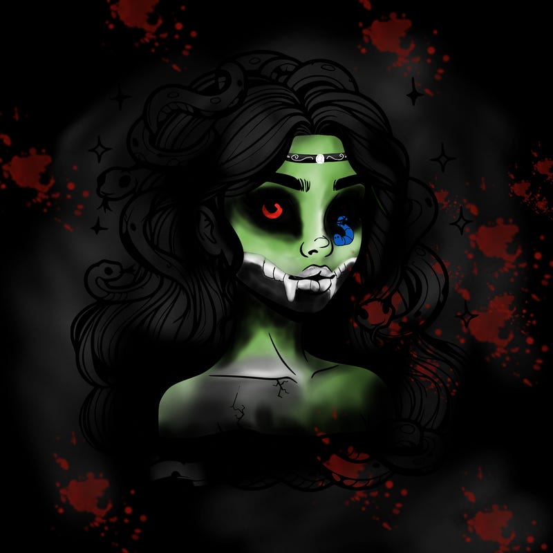 realistic girl with snakes as hair