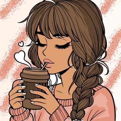 realistic girl drinking coffee