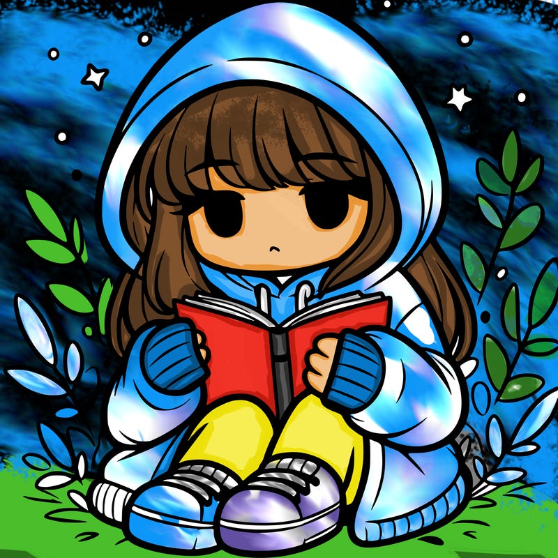 girl in oversized hoodie reading a book