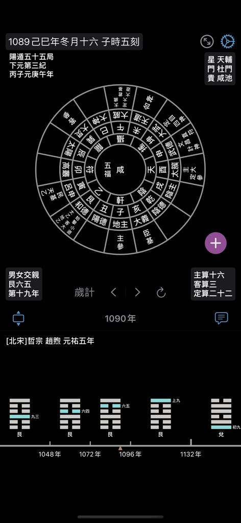 太乙神數 - Taiyi Shenshu circular calculation chart with historical data and hexagrams