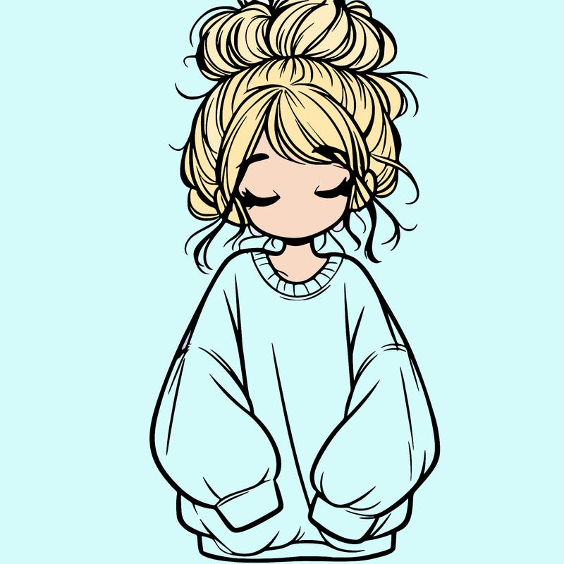girl with baggy sweatshirt and messy bun