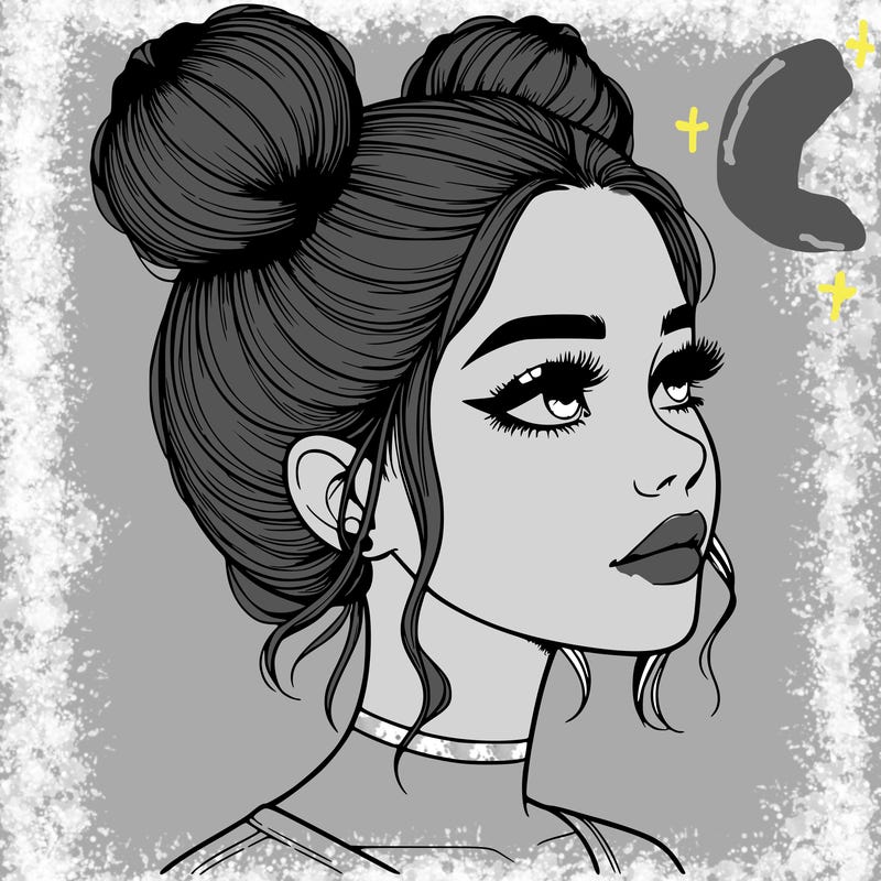 realistic girl with buns on the top of her head