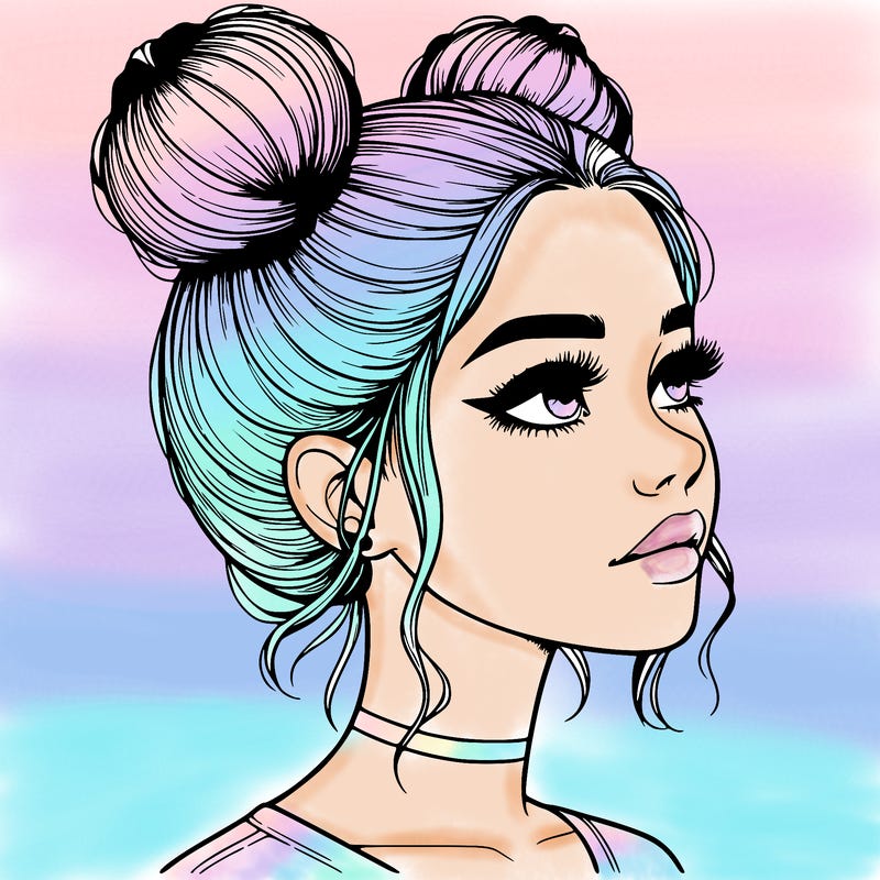realistic girl with buns on the top of her head