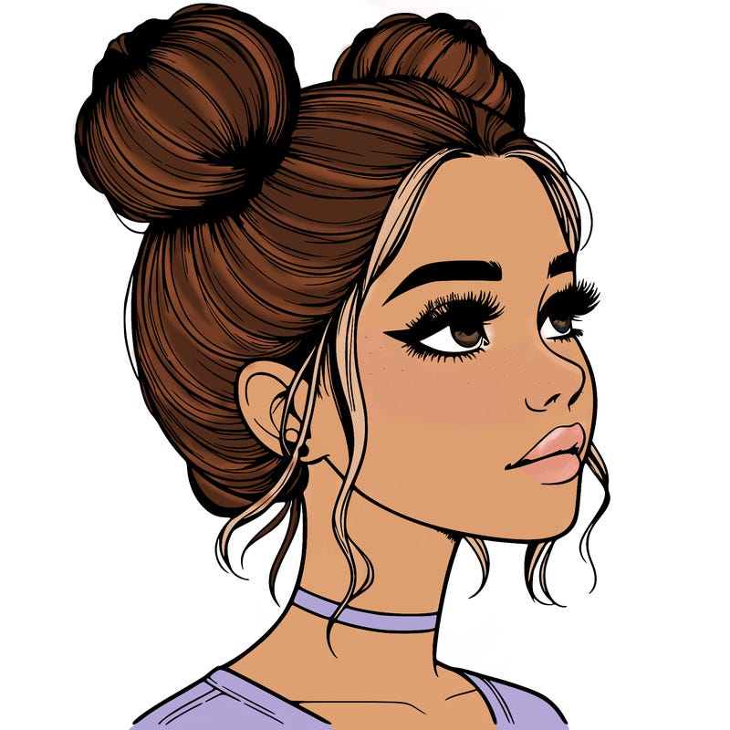 realistic girl with buns on the top of her head