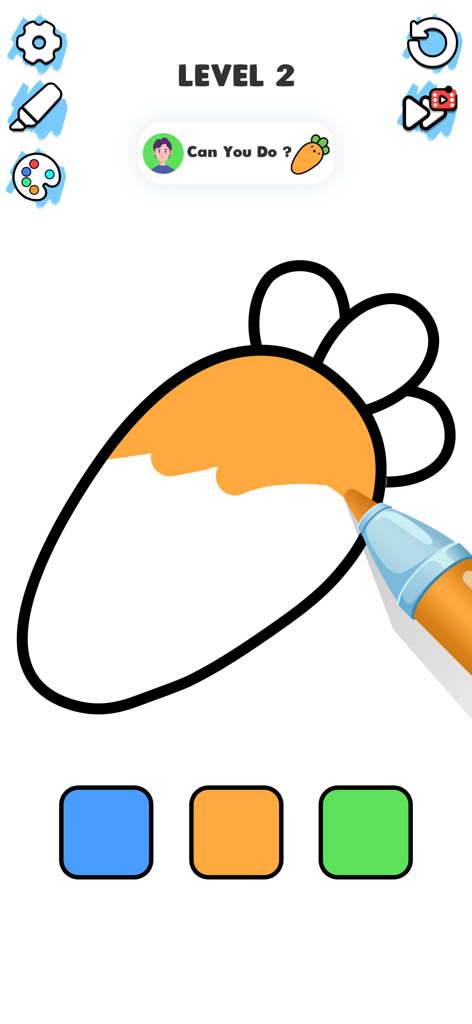 Color ASMR Game: Coloring Page - A user coloring a carrot drawing in a mobile ASMR game